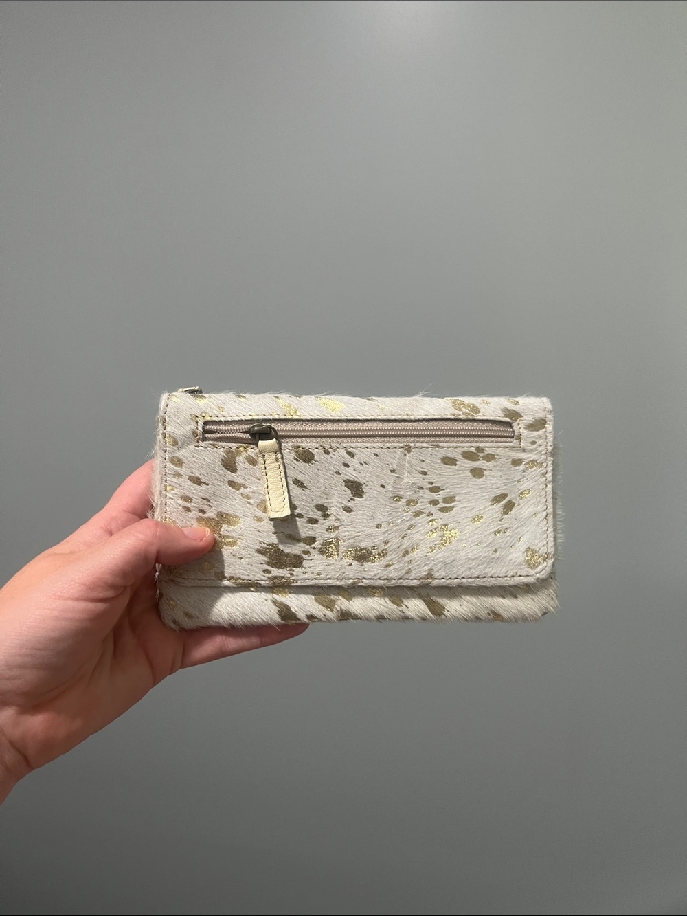 Western Leather Fur Cream and Gold Speckled Women's Wallet Myra Bag